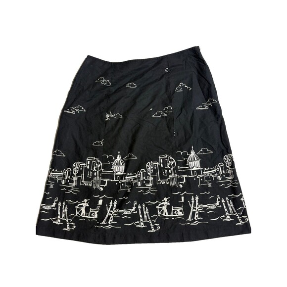Dawn Joy Dresses & Skirts - Dawn Joy Skirt Womens 14 Black White Cityscape Border Print 90s Vintage Cotton